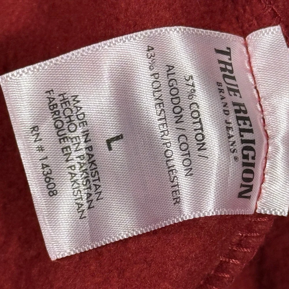 True‎ Religion Hoodie Mens Large Maroon Full Zip Logo Brand Jeans Sweatshirt